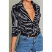 Lovely Trendy Striped Black Shirt