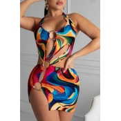 Lovely Cut-Out Print Multicolor One-piece Swimsuit