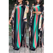 Lovely Trendy Print Black Maxi Plus Size Dress