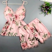 Lovely Trendy Print Pink Sleepwear