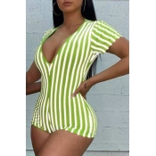 Lovely Casual Striped Green One-piece Romper