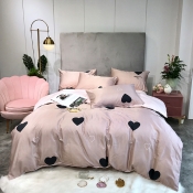 Lovely Cosy Heart Print Dusty Pink Bedding Set
