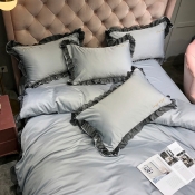 Lovely Leisure Flounce Design Silver Bedding Set