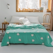 Lovely Cosy Cartoon Print Azure Green Blanket