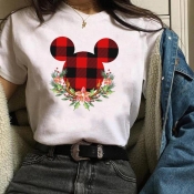 Lovely Casual Cartoon Print Creamy White T-shirt