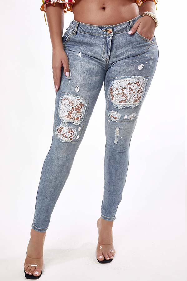 Lovely Trendy Patchwork Blue Jeans