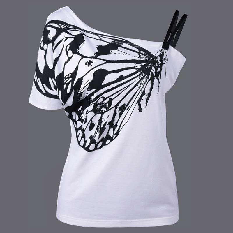 LW Plus Size Leisure Butterfly White T-shirt