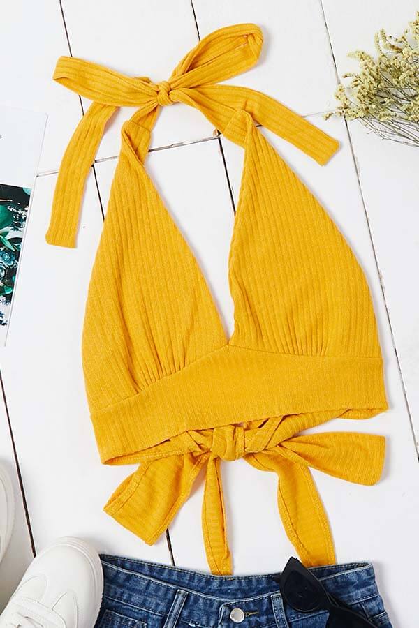 Lovely Sexy Lace-up Yellow Camisole