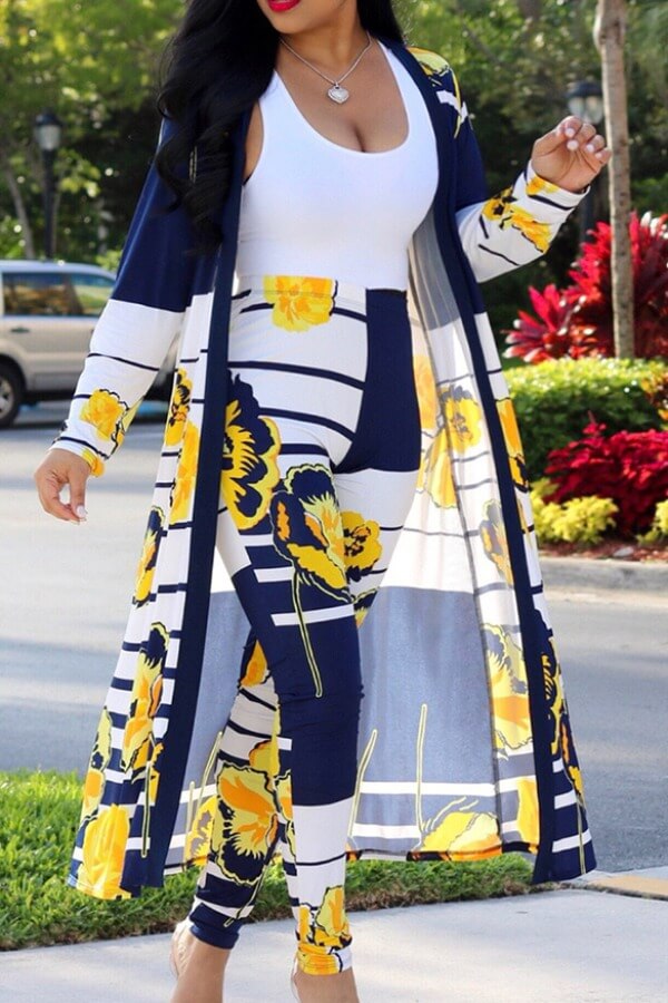 LW Plus Size Floral Print Striped Pants Set