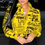 LW Leisure O Neck Letter Print Yellow Shirt