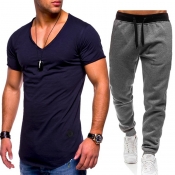 Lovely Casual V Neck Basic Navy Blue Two-piece Pan