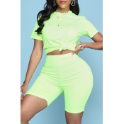 Lovely Casual Basic Green Two-piece Shorts Set