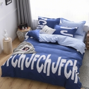 Lovely Casual Letter Print Blue Bedding Set