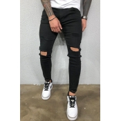 Lovely Men Trendy Hollow-out Black Jeans