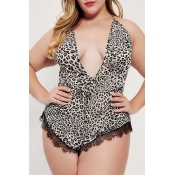 Lovely Sexy Leopard Print Plus Size Sleepwear