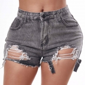 Lovely Trendy Hollow-out Grey Shorts