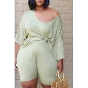 Lovely Leisure Fold Design Green Plus Size Two-pie