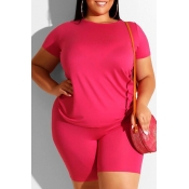 Lovely Leisure Basic Rose Red Plus Size Two-piece 