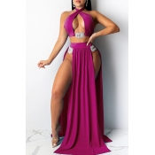 Lovely Cut-Out Rose Red Two-piece Swimsuit(Three-p