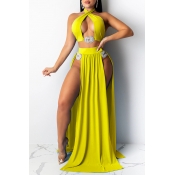 Lovely Cut-Out Yellow Two-piece Swimsuit(Three-pie