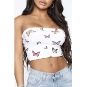 LW Trendy Butterfly Print White Camisole