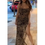 Lovely Sexy Print Brown Ankle Length Dress