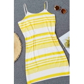 Lovely Trendy Striped Yellow Mini Dress