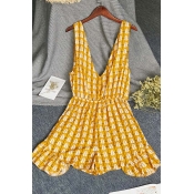 Lovely Sexy Print Yellow One-piece Romper