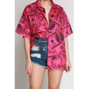 Lovely Trendy Print Red Shirt