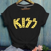 Lovely Leisure Letter Print Black T-shirt