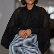 Lovely Trendy Lace-up Black Blouse