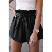 Lovely Casual Lace-up Black Shorts
