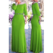 Lovely Bohemian Dew Shoulder Green Maxi Dress