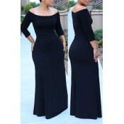 Lovely Plus Size Bohemian Dew Shoulder Black Maxi 