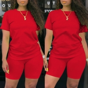 Lovely Plus Size Casual Basic Red Two-piece Shorts