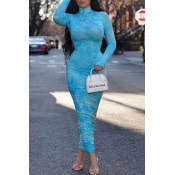 Lovely Trendy Print Blue Ankle Length Dress