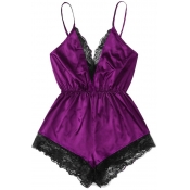 Lovely Sexy Lace Hem Purple Sleepwear