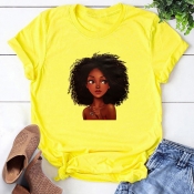 LW Leisure O Neck Print Yellow T-shirt