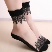 Lovely Sweet Patchwork Black Socks