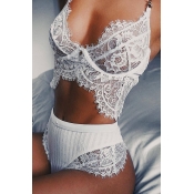 Lovely Sexy Lace Hem White Bra Sets