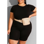 Lovely Plus Size Leisure Basic Black Two-piece Sho