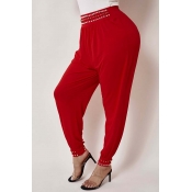 Lovely Casual Pearl Decorative Red Pants