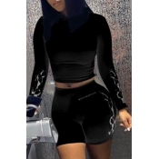 LW Casual Print Black Two-piece Shorts Set