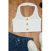 Lovely Casual Buttons Design White Camisole