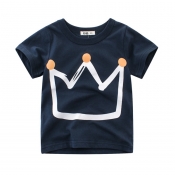 Lovely Casual O Neck Print Royalblue Boy T-shirt