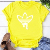 Lovely Casual O Neck Print Yellow T-shirt