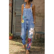 Lovely Leisure Print Baby Blue Plus Size One-piece