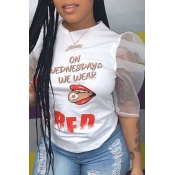 Lovely Casual Print White T-shirt
