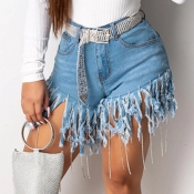 Lovely Trendy Tassel Design Baby Blue Shorts