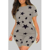 Lovely Casual Print Grey Plus Size Two-piece Short